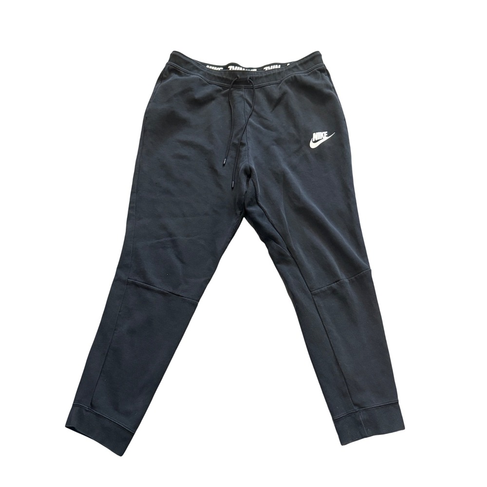Nike Men's Optic Fleece Joggers Black White Logo Tapered Sweatpants L 885377-010
